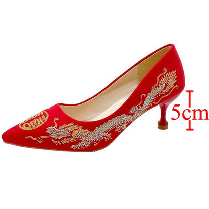 Red Embroidered Bridal Shoes - Elegant Chinese Style High Heels - Dhavinci