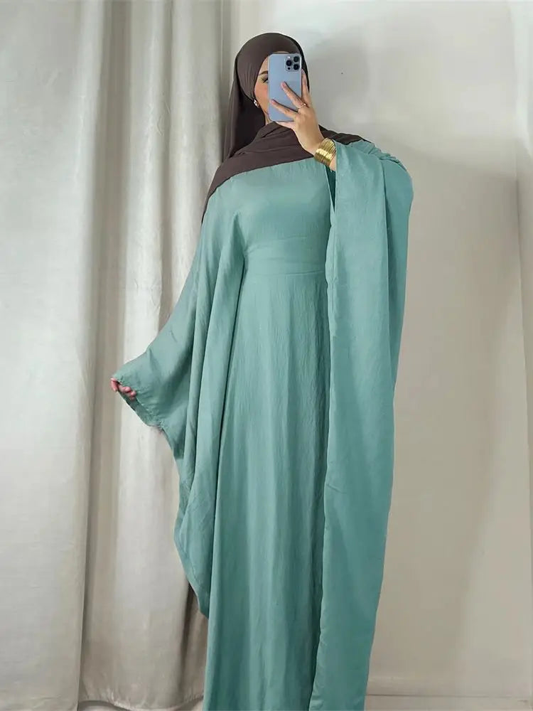 Summer Soft Crepe Like Linen Khimar Butterfly Batwing Abaya Dubai Luxury 2024 Islam Muslim Kaftan Modest Dress For Women Kebaya - Dhavinci