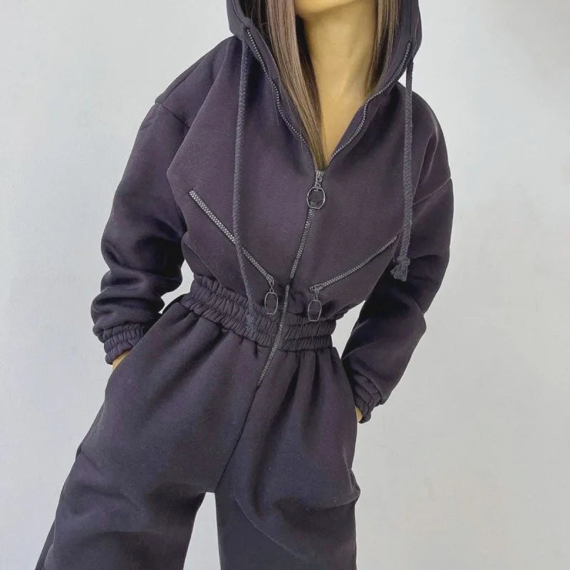 Elegant Hoodies Jumpsuit | Women’s Winter Warm Tracksuit