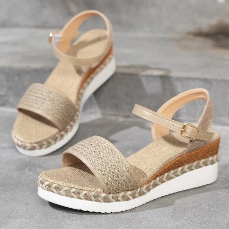 Hemp Med Heel Sandals for Women - Summer Non-Slip Platform Espadrilles - Dhavinci