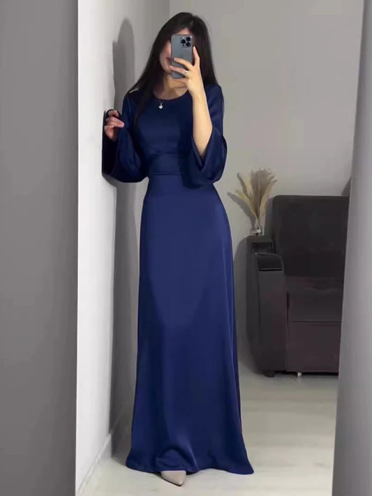 Spring Eid Muslim Dress Women Abaya Slim Fit Bandage Satin Solid Morocco Party Dresses Ramadan Islam Dubai Arab Long Robe 2024 - Dhavinci