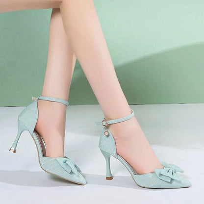 Fashion Bowknot Ankle Strap Pumps for Women - Silk Super High Heels - Dhavinci