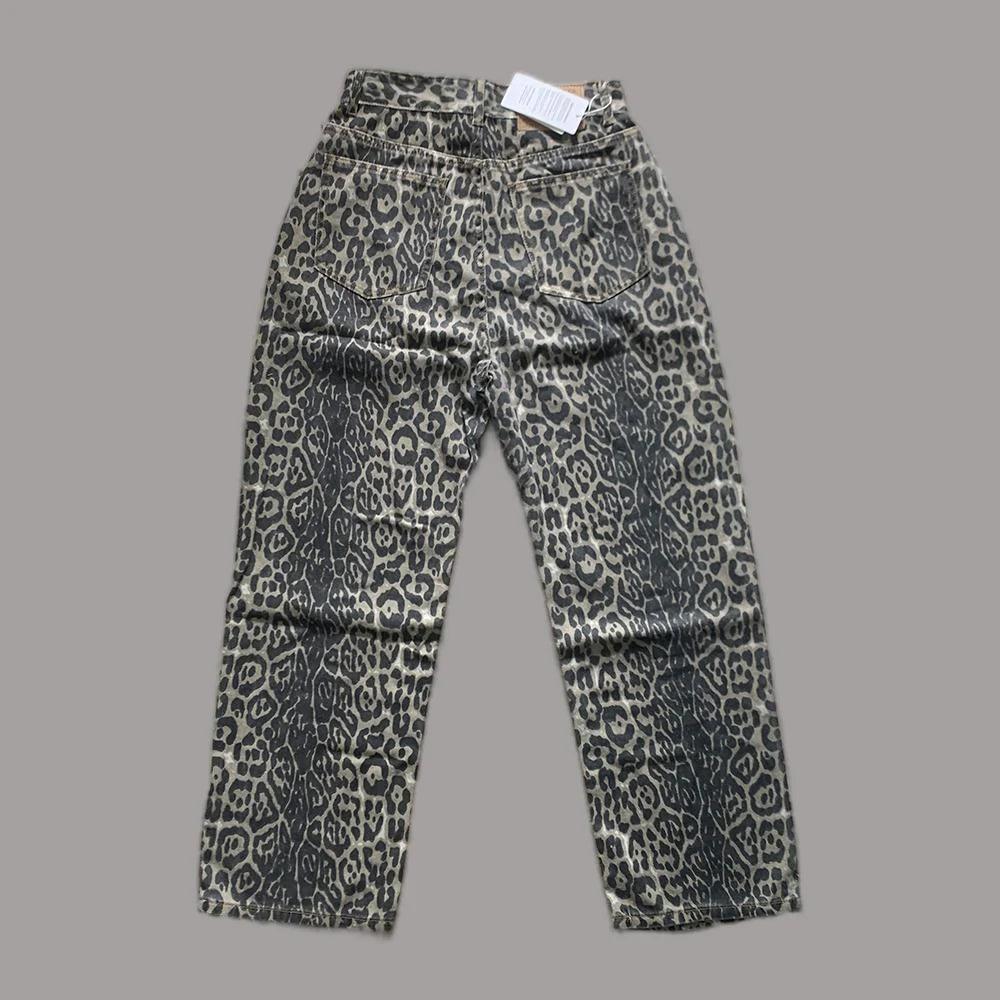 Leopard High-Waist Wide-Leg Jeans | Y2K Streetwear for Women - Dhavinci