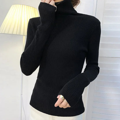 Women Long Sleeved Turtleneck Sweater Harajuku Pullover Women Knit Sweater Slim Elastic Korean Simple Basic Jumper Solid Tops - Dhavinci