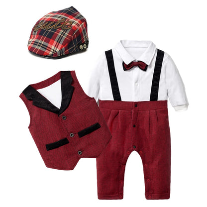 4-Piece Baby Boy Clothing Set | Autumn Infant Tops, Vest & Overalls