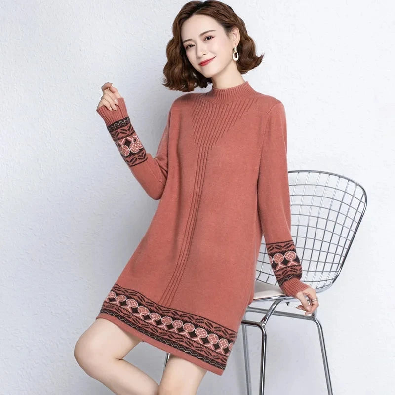 Women's Ethnic Style Knitted Sweater Dress | Retro Pullover - Dhavinci