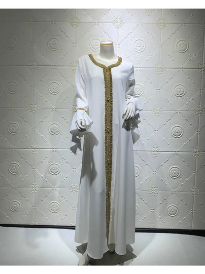 Modest Autumn Muslim Dress | Embroidered Abaya with Ruffles Sleeve - Dhavinci