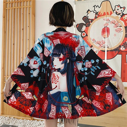 Bebovizi Japanese Style Flaming Phenix Print Cardigan Kimono Harajuku Women Men Sexy Yukata Female Streetwear Traditional Haori - Dhavinci