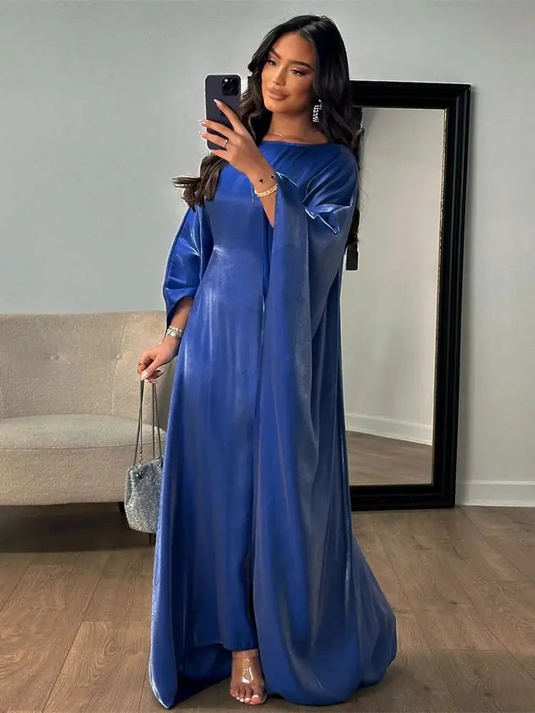 Ramadan Summer Batwing Sleeve Satin Butterfly Abaya Islam Muslim Maxi Dress Kebaya Women Kaftan Robe Musulmane Femme Vestidos - Dhavinci