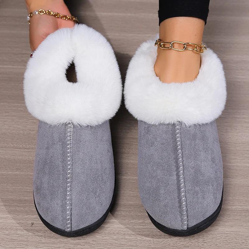 Fluffy Indoor Slippers for Women | Warm Plush Suede House Shoes - Dhavinci