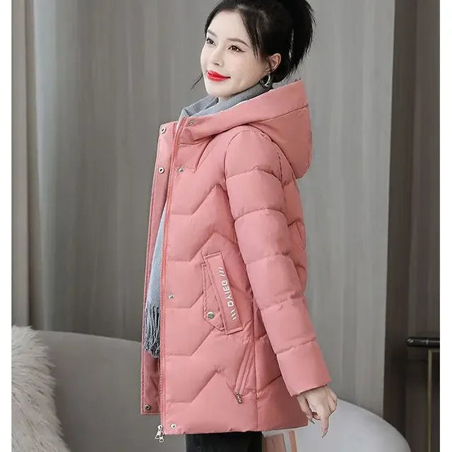 Winter Fashion Hooded Parka | Women’s Mid-Length Cotton Jacket