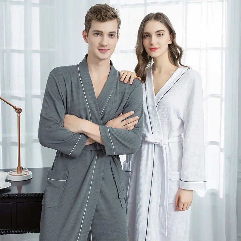 Spring Autumn Soft Comfortable Loungewear Japanese Bathrobe Women's Long Pajamas Couple Sleepwear Thin Waffle Absorbent Yukata - Dhavinci