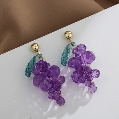 Purple Grape Charm Earrings | Sweet Drop Earrings for Women