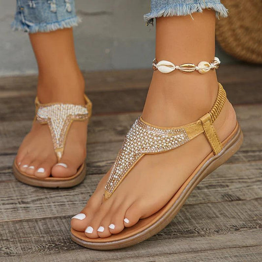 Luxury Bead Sandals | Women’s Crystal Clip Toe Summer Shoes - Dhavinci