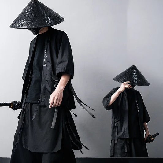 Japanese Black Kimono Cardigan | Samurai Ninja Cosplay Coat - Dhavinci