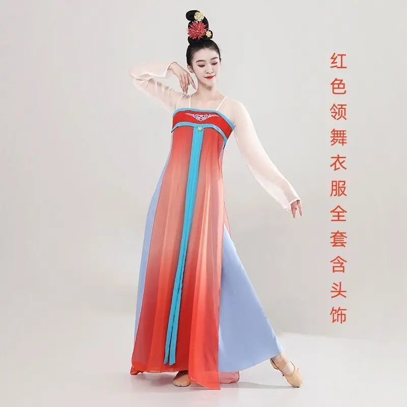 Classical Dance Performance Costume Ankela Red Dance Costume Elegant Group Dance Chinese Style Ethnic Dance Ancient Dress - Dhavinci