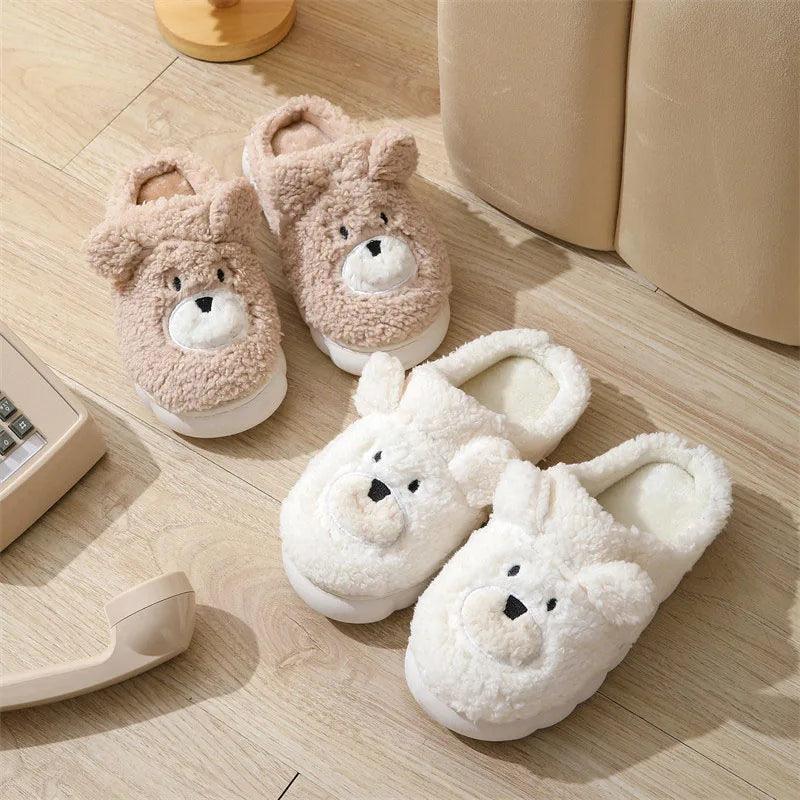 Plush Winter Home Slippers for Women | Soft Baby Bear Non-Slip Fur Slides - Dhavinci