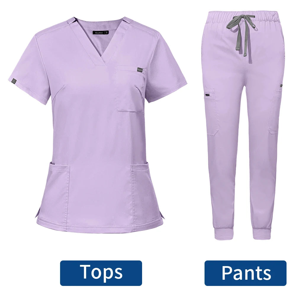 Hospital Doctor Nursing Uniform Women Wholesale Casual Short Sleeved V-neck Jogger Suits Nurse Pharmacy Working Medical Uniforms - Dhavinci