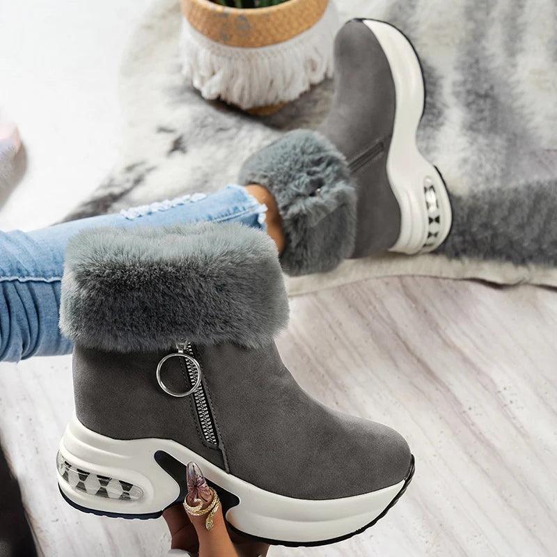 Faux Fur Snow Boots for Women | Chunky Platform Ankle Boots - Dhavinci