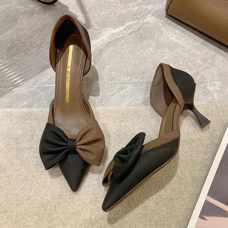 Elegant Bowtie High Heels | Two-Tone Slip-On Party Pumps - Dhavinci