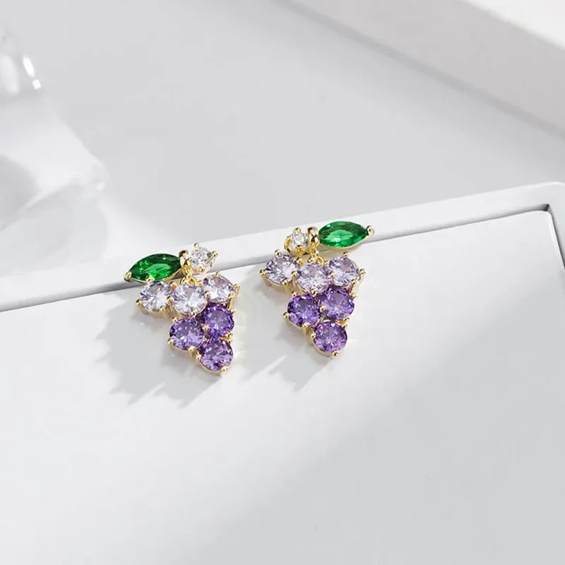 Purple Zircon Grape Stud Earrings | Cute & Fashionable Jewelry