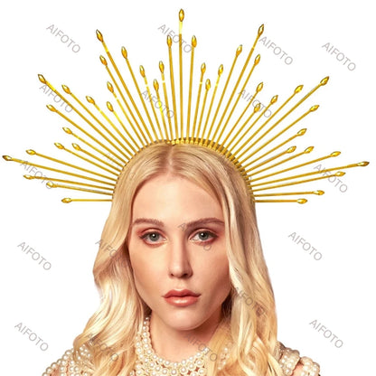 Hair Accessories For Women Photography Props Star Crown Gold Spike Halo Goddess Metal Headband Young Girl Photo Shoot Festival - Dhavinci