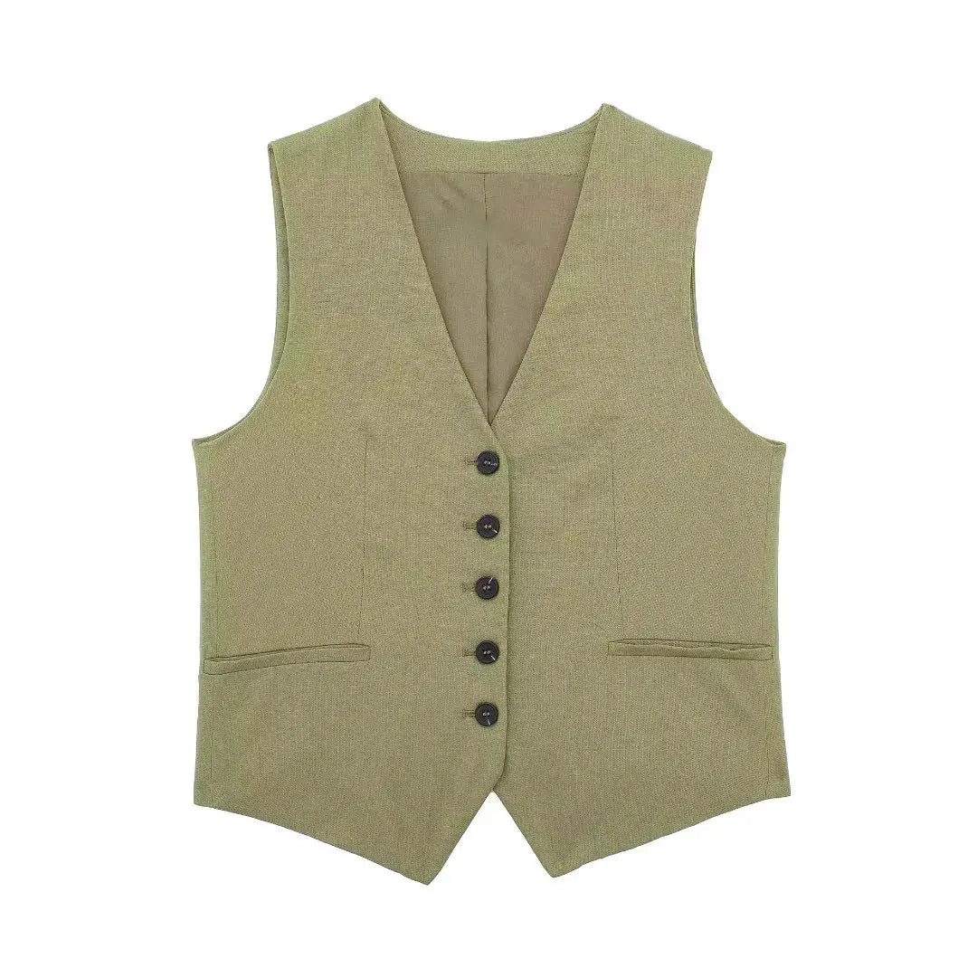 Vintage Women’s Pant Set | V-Neck Waistcoat & Slim Zipper Shorts Suit - Dhavinci