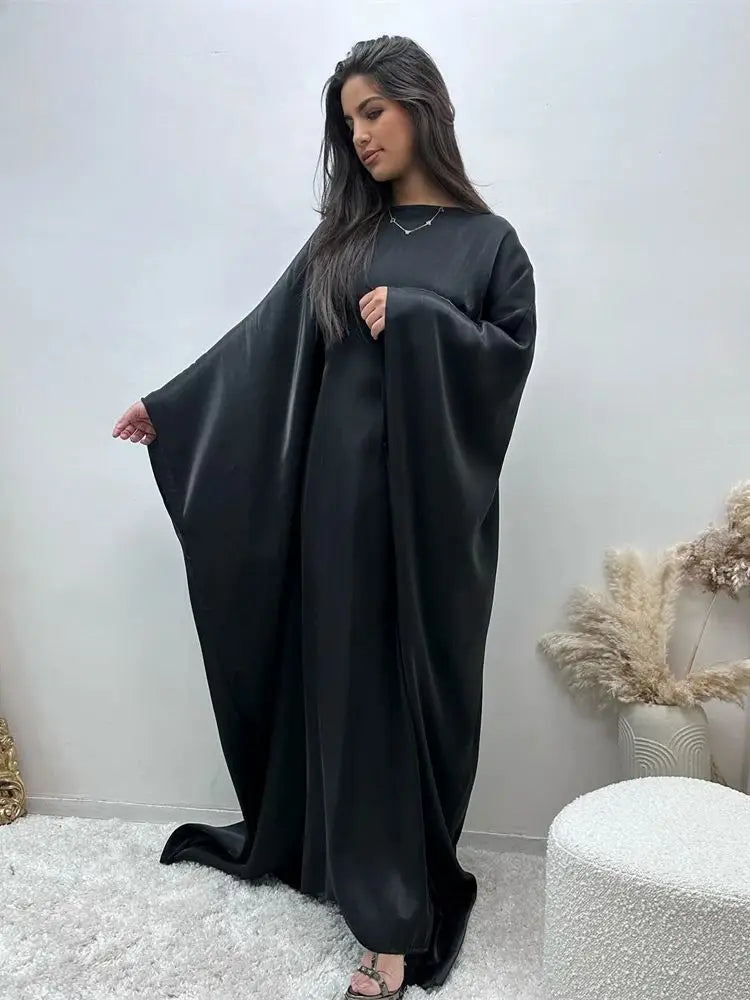 Ramadan Summer Batwing Sleeve Satin Butterfly Abaya Islam Muslim Maxi Dress Kebaya Women Kaftan Robe Musulmane Femme Vestidos - Dhavinci