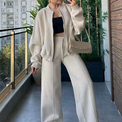 Women's Bomber Jacket & Pant Set | Elegant Casual Solid Suit