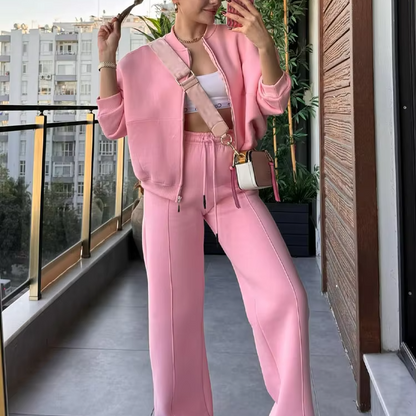 Women's Bomber Jacket & Pant Set | Elegant Casual Solid Suit